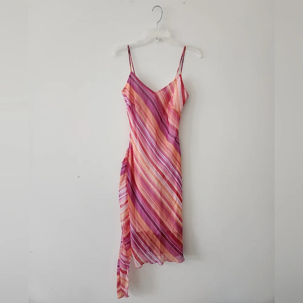 Vintage Y2K Charlotte Russe Striped Colorful Sunset Ruffle Midi Dress Medium - Picture 7 of 7
